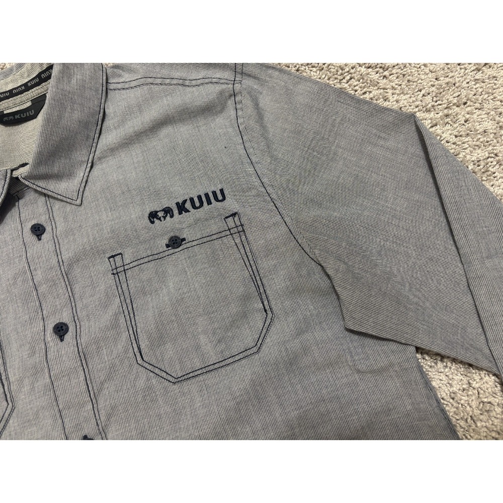 KUIU BASIN Shirt Long Sleeve Button Up Gray Pockets Tiny Stripe Mens Large - Picture 5 of 16
